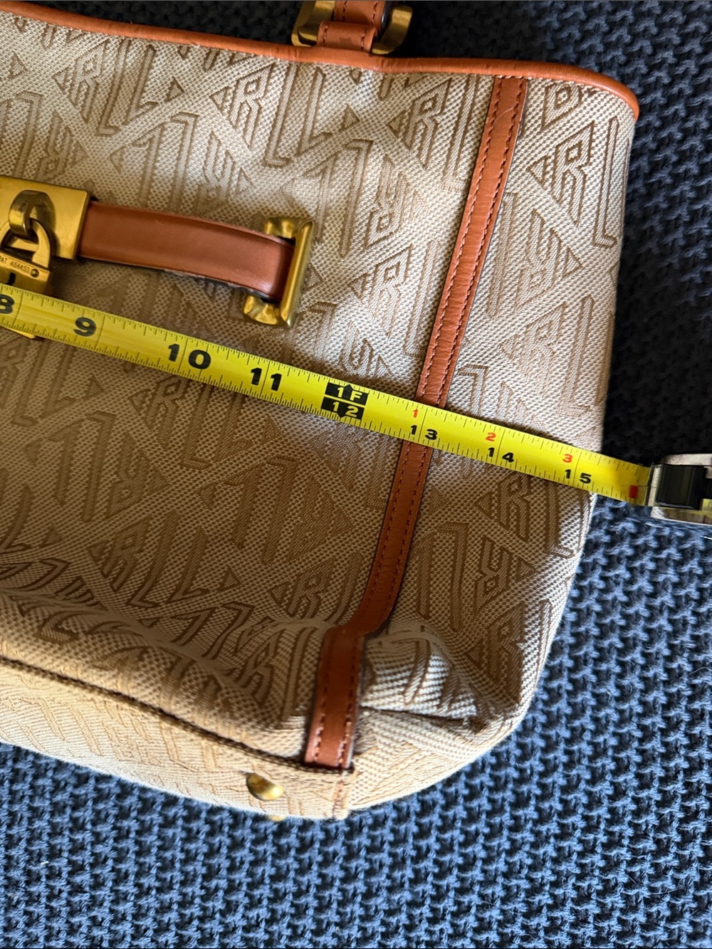 Polo by Ralph Lauren Beige Canvas Tote with light briwn Trim and Gold Hardware - Picture 11 of 12